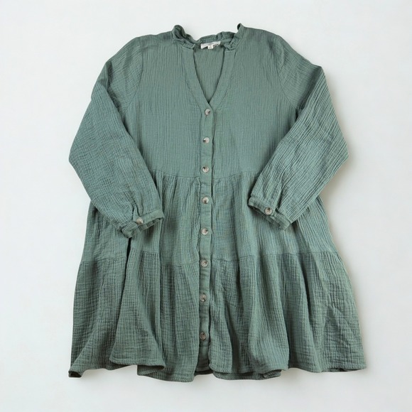 entro Dresses & Skirts - Anthropologie Entro Gauze Dress Womens S Sage Green Tiered Boho Babydoll
